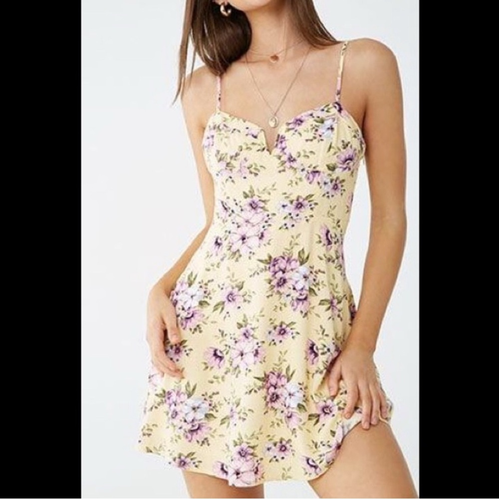 Forever 21 Floral Pastel Yellow Mini Tank Dress